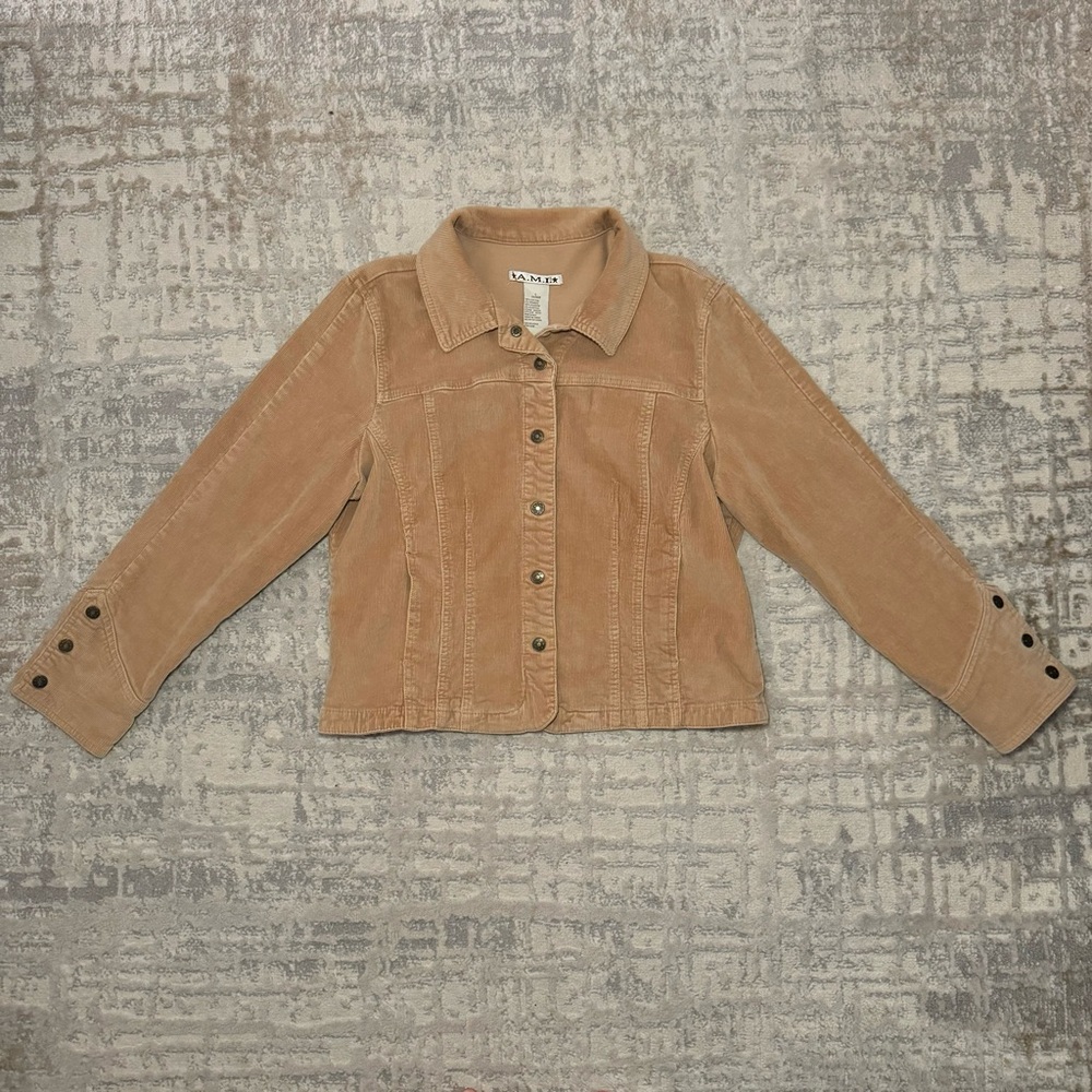 Tan / beige corduroy jacket with a collared neckline